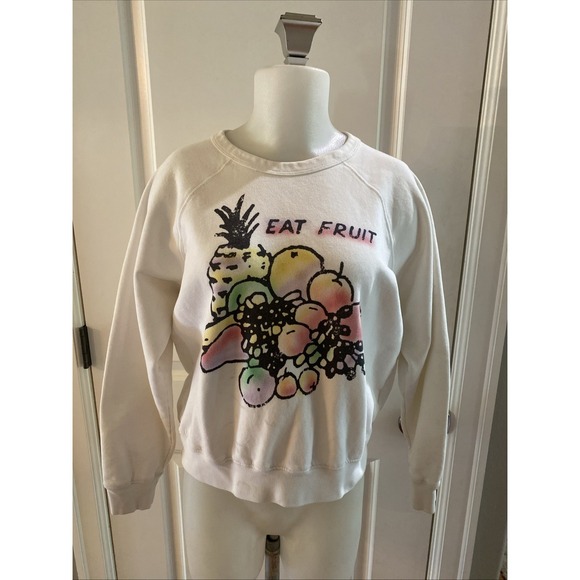 MOTHER Tops - MOTHER The Concert Eat Fruit White Sweatshirt Women Size Small Graphic Pullover